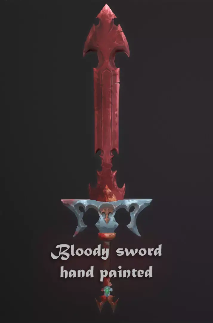 Bloody sword Hand painted Low-poly 3D model