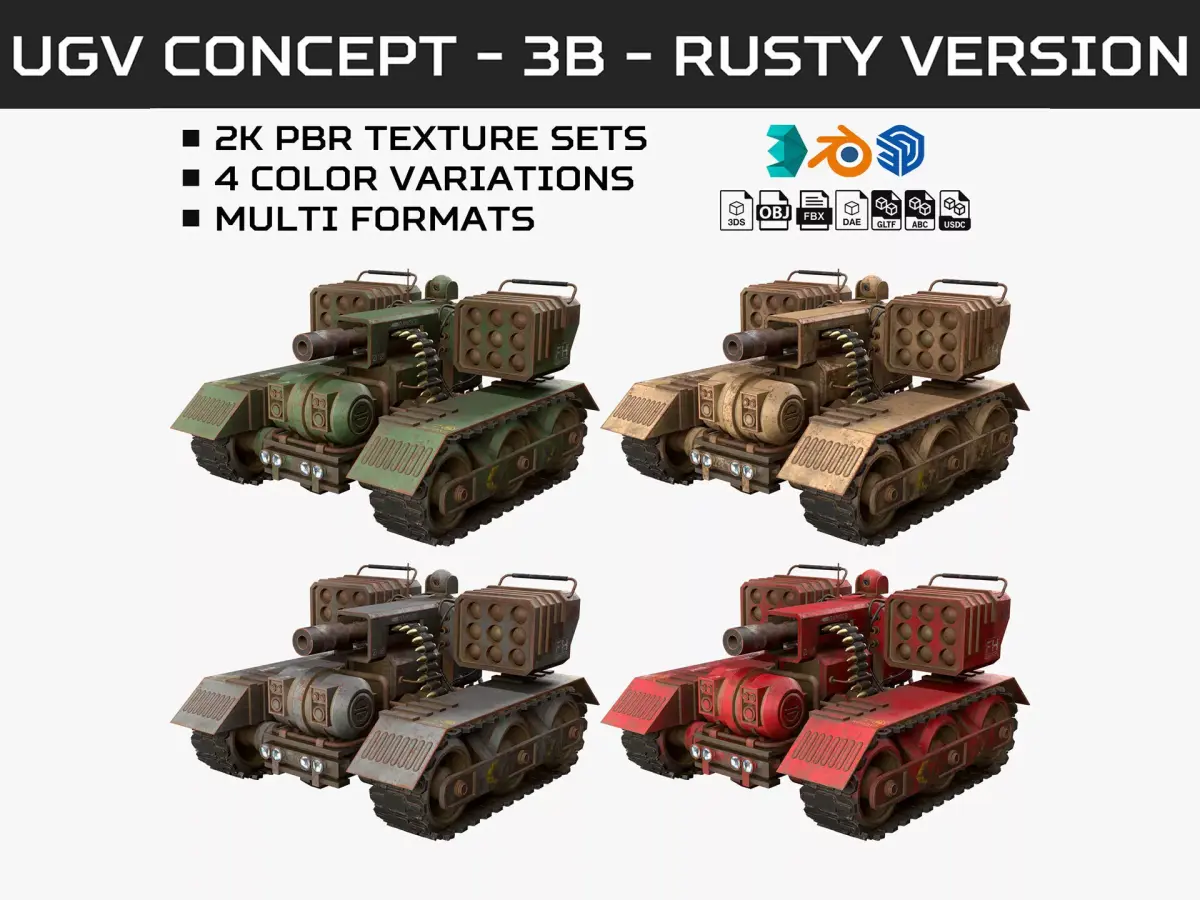 UGV Concept-3B-Rusty-4 Colors 3D Model Pack