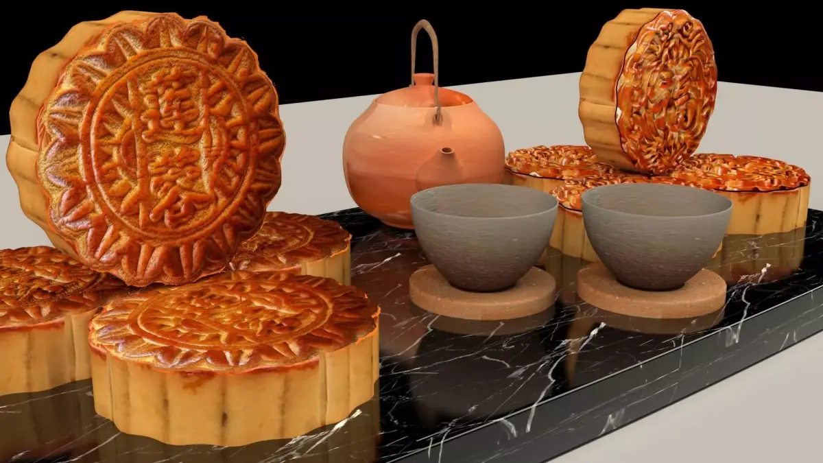 Chinese moon cake with teapot set 3D model