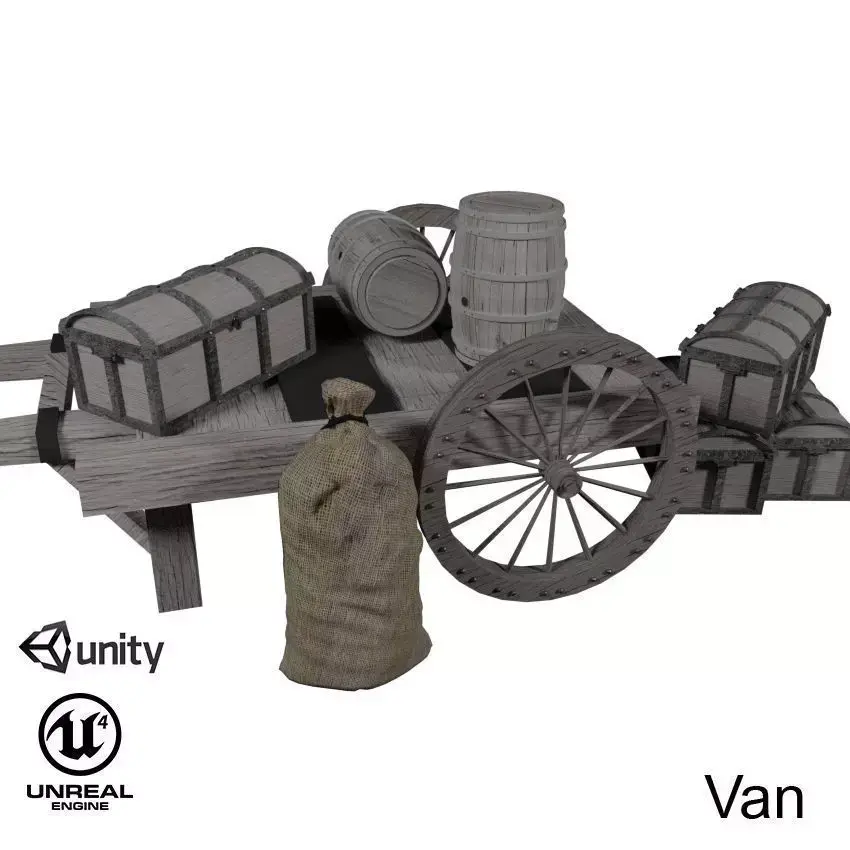 Wooden cart 2 3D model