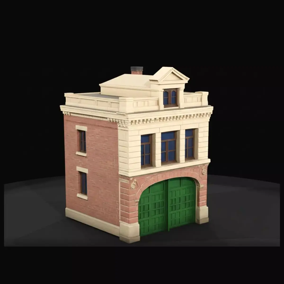 1-87 Double Bay Brick Firehouse Print Ready STL 3D print model