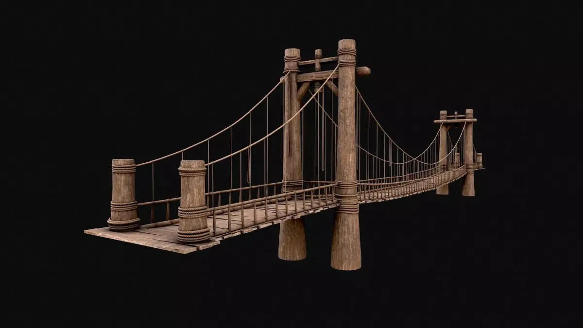Big Wooden Rope Bridge Low-poly 3D model