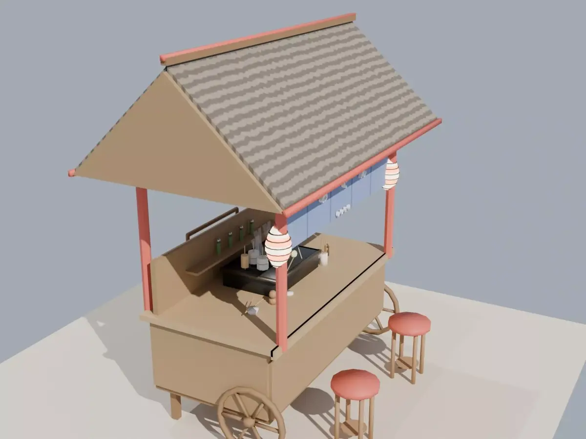 Japanese Oden Yatai Food Stall - Low Poly Game Ready PBR Low-poly 3D model