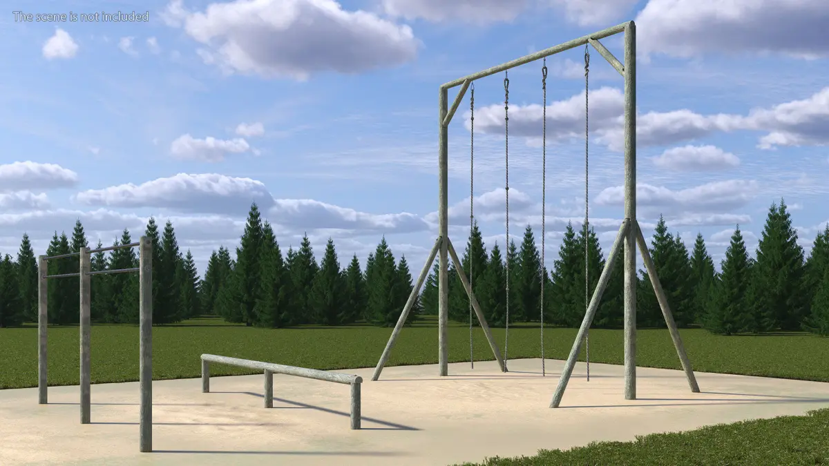 Old Training Crossbar with Ropes 3D model