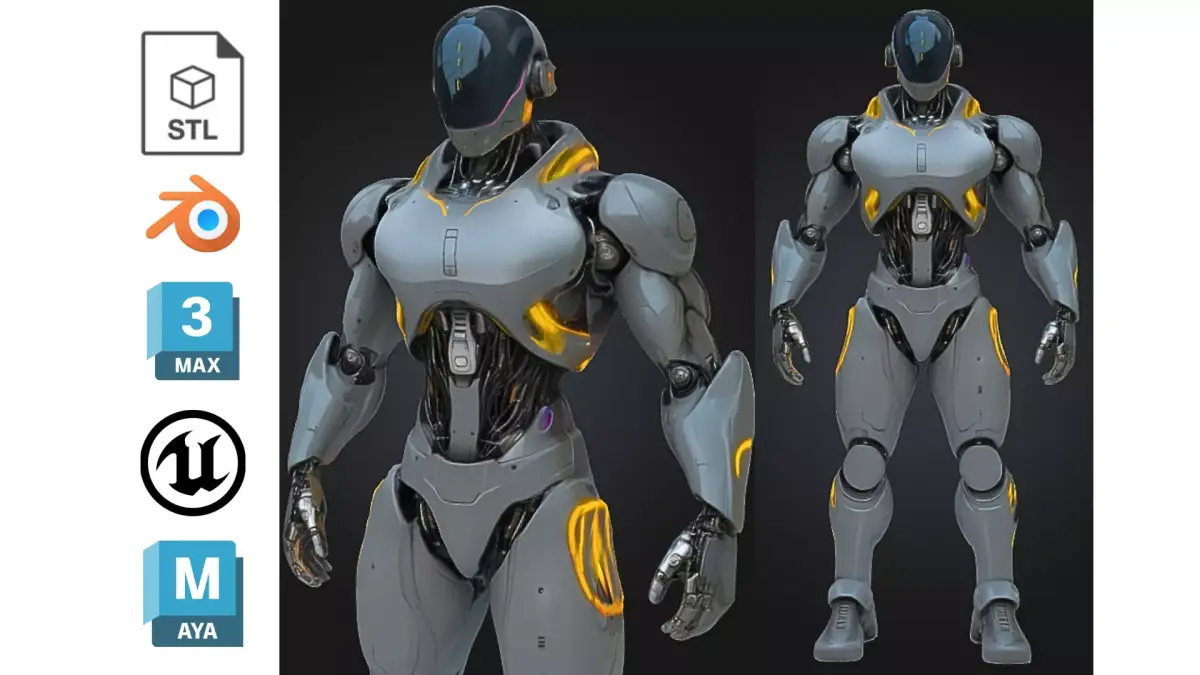 Sleek Android Male Robot Low-poly 3D model