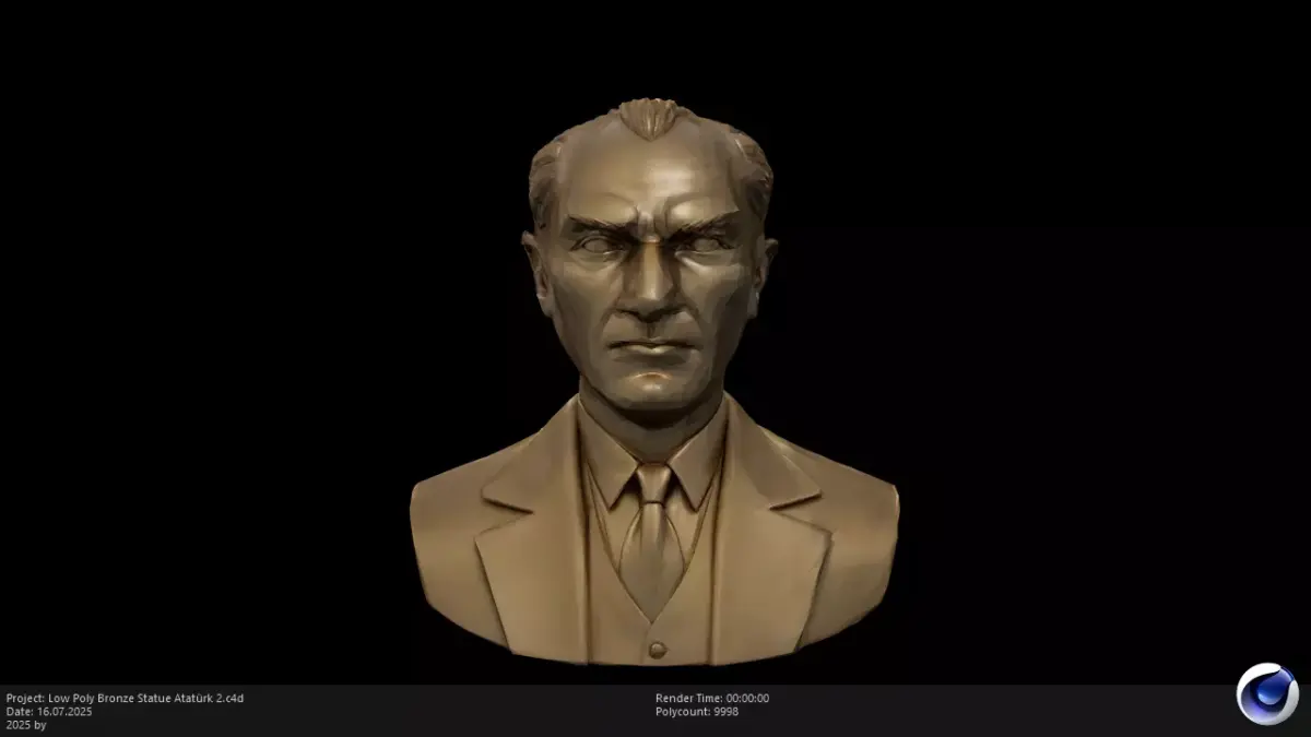 Low Poly Bronze Statue Ataturk 2 Low-poly 3D model