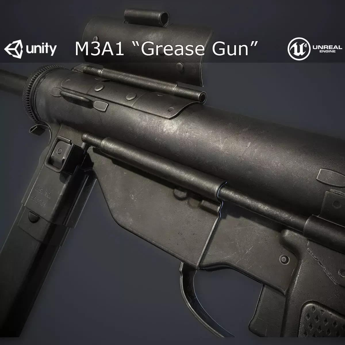 M3A1 Grease Gun Low-poly 3D model