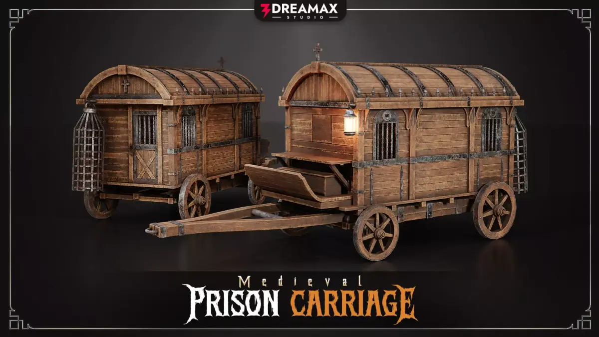 Medieval Prison Carriage - Iron-Bound Prisoner Wagon Low-poly 3D model