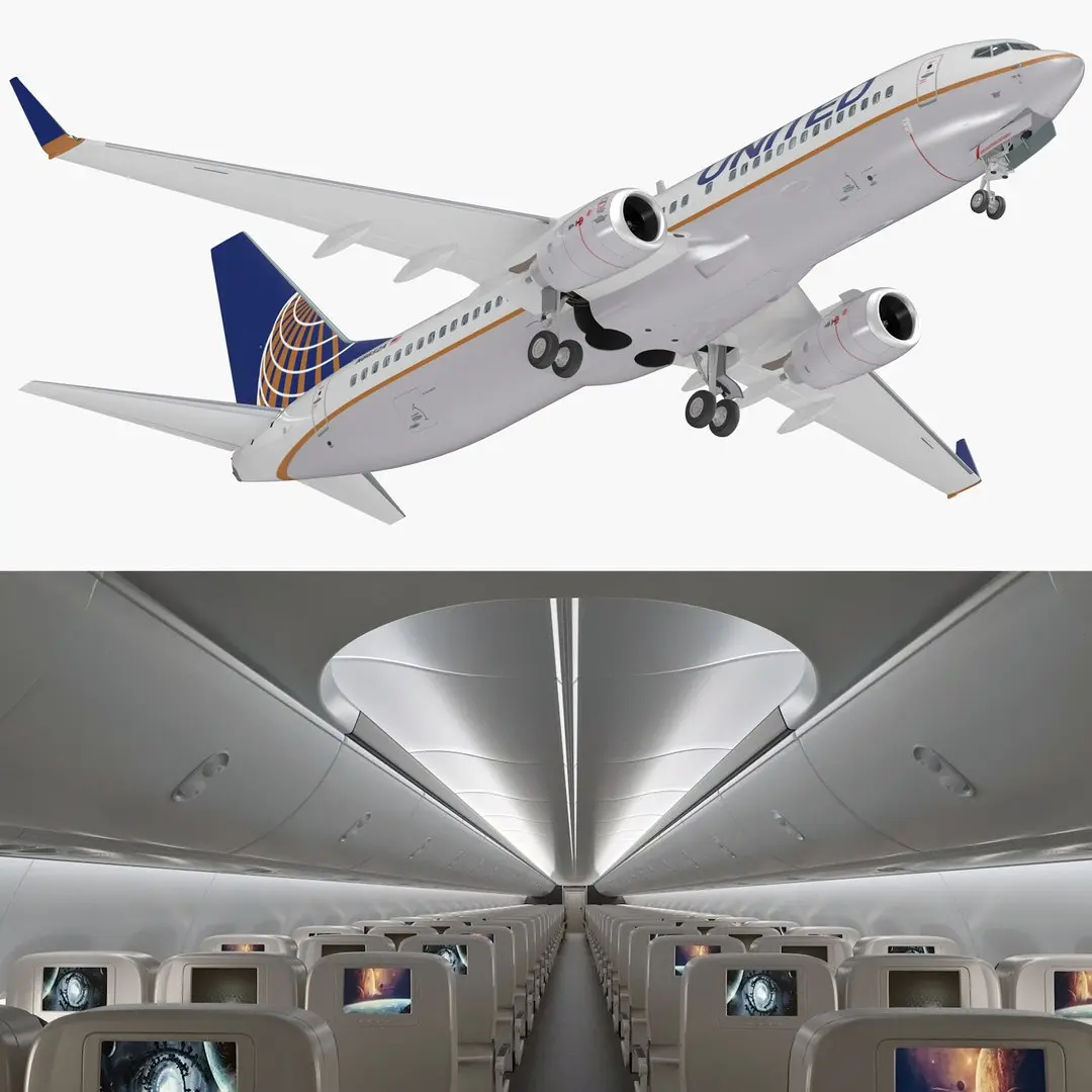 Boeing 737-800 with Interior United Airlines Rigged 3D Model