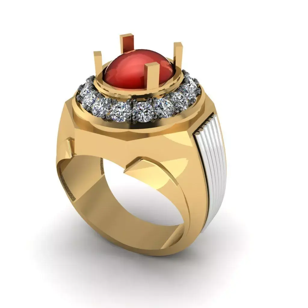Mens Ring with red oval stone 3D model