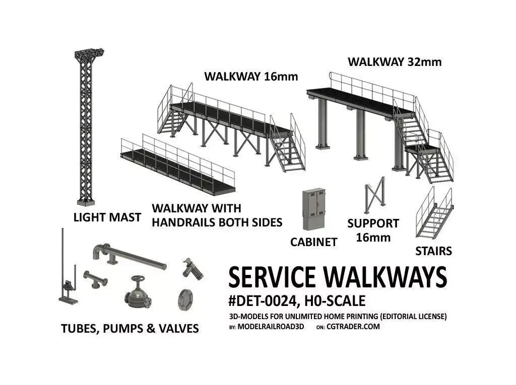 DET-0024 Service walkways steel H0-scale 26 items 3D print model