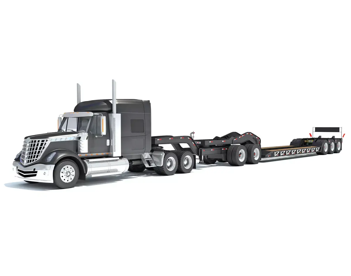 Semi Truck with Lowboy Trailer 3D model 6