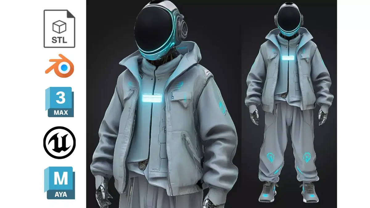 Futuristic Streetwear Android Urban Techwear Low-poly 3D model
