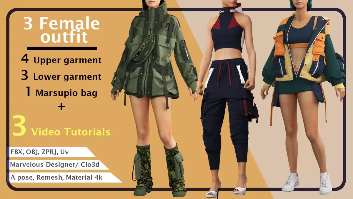 3 Modern Outfits PLUS 3 Video Tutorials 3D model