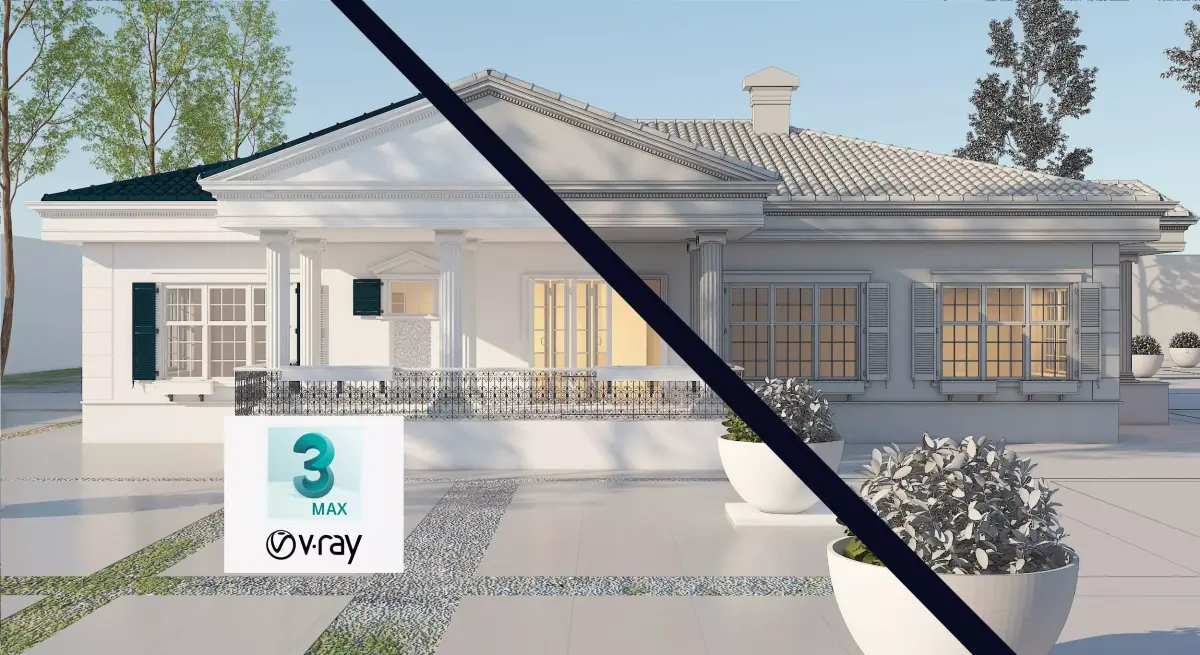 Classic white house Low-poly 3D model