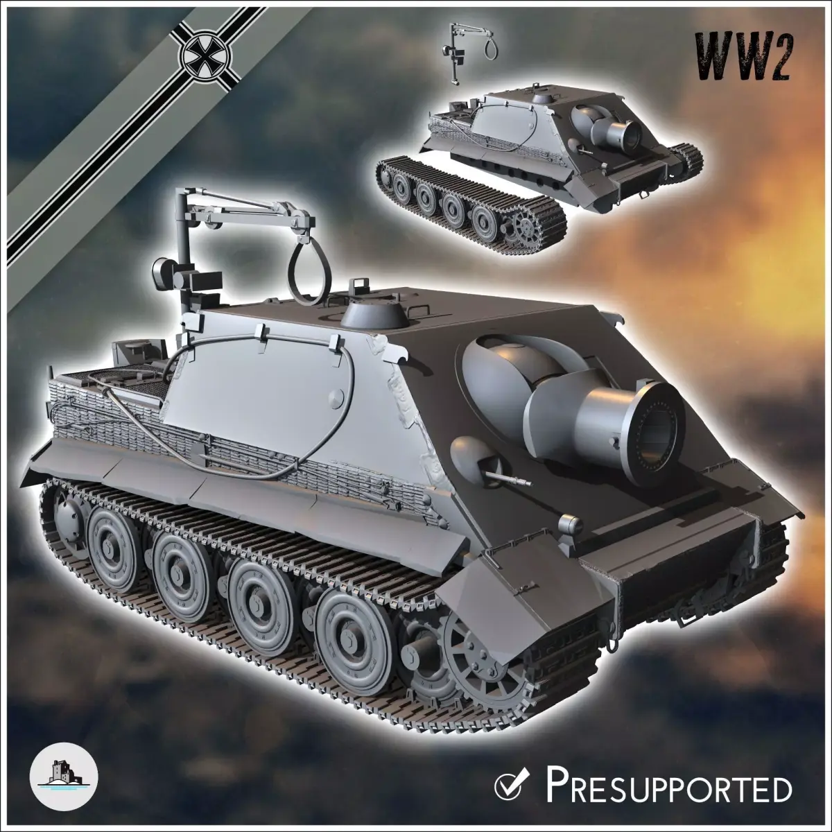 380mm RW61 auf Sturmmorser Tiger Sturmtiger assault tank - minia 3D print model