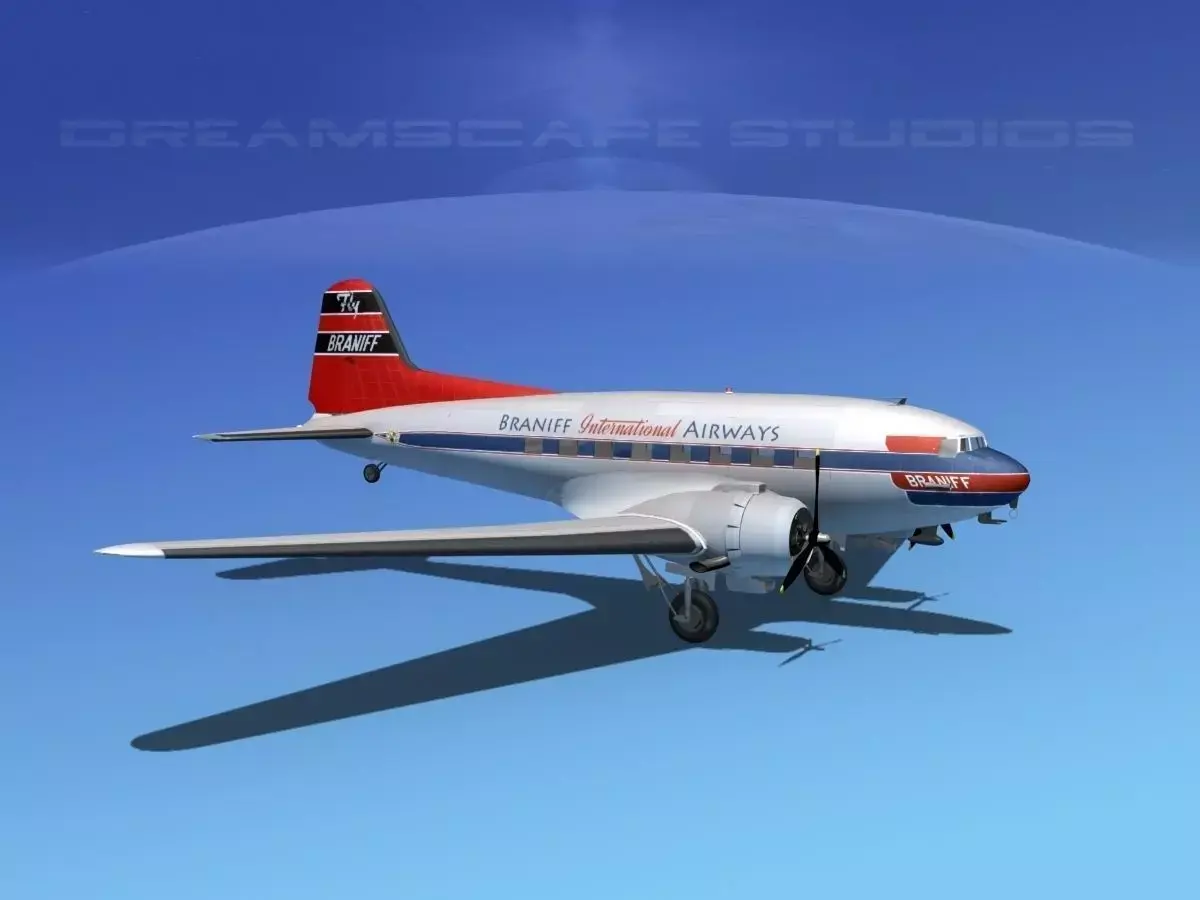 Douglas DC-3 Braniff 3D model