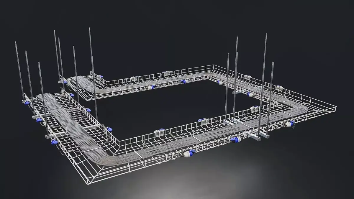 Cable Tray System with Wiring and Sockets Low-poly 3D model
