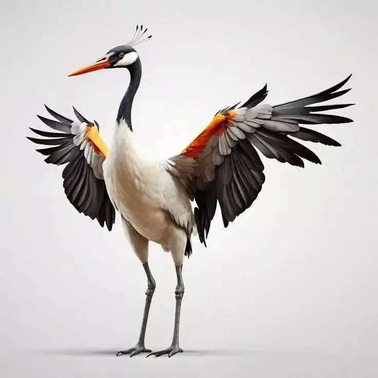 Realistic Crane Bird 3D Elegant Waterfowl Spread Wings Low-poly 3D model