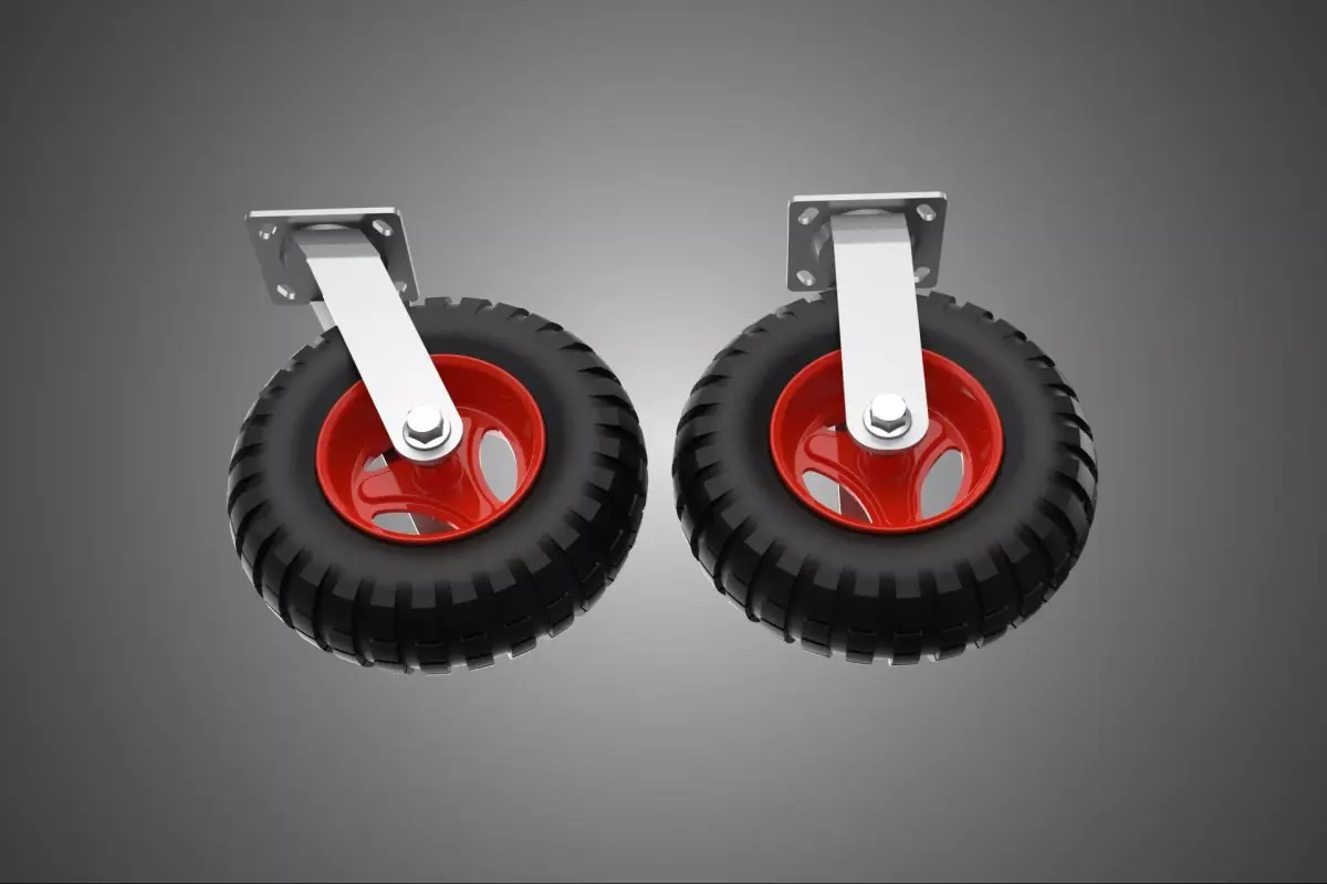 PAIR SET SWIVEL RIGID FIXED CASTER CASTOR WHEEL PNEUMATIC TIRE 3 3D model
