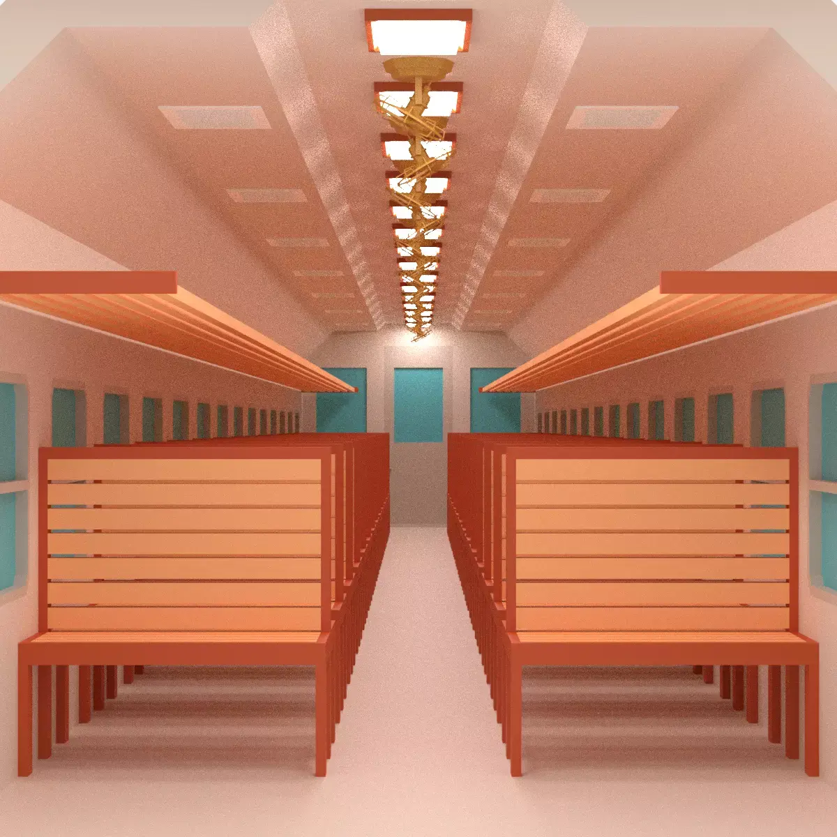 Cartoon Old Train Interior 3D model