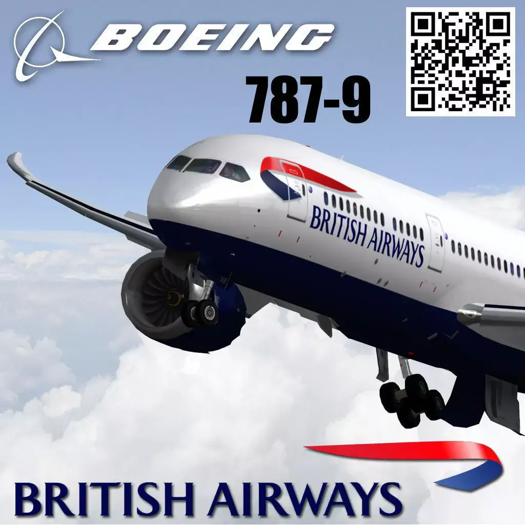 Boeing 787-9 British airways livery Low-poly 3D model