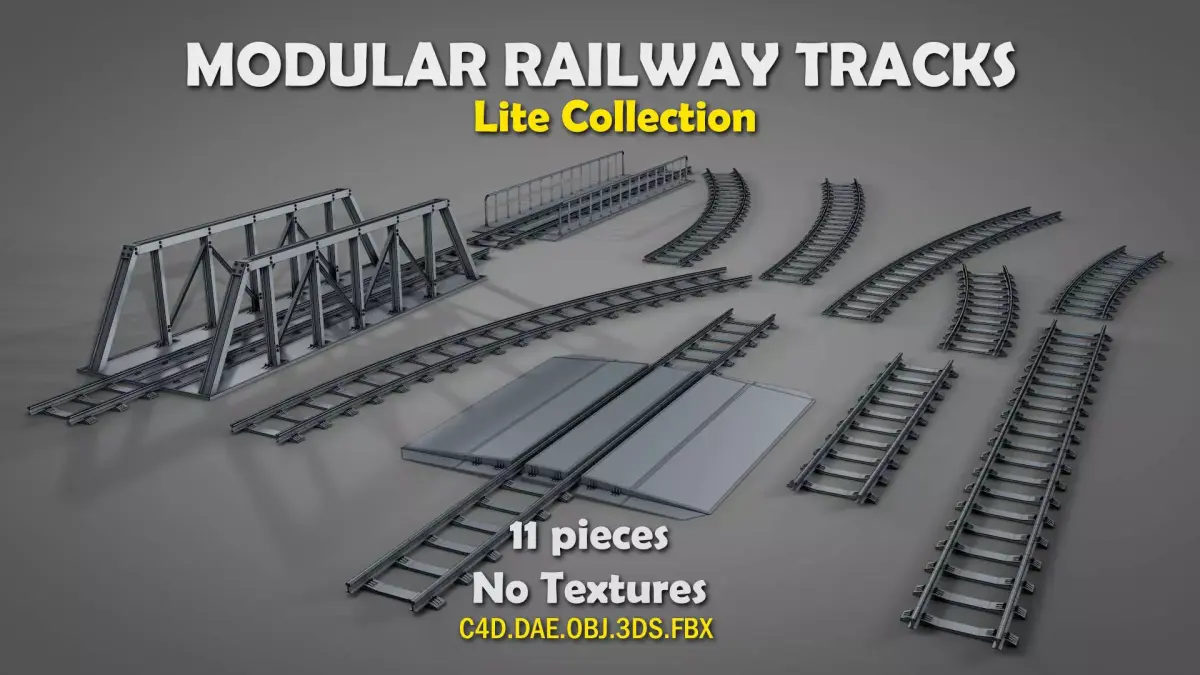 Modular Railway Track Lite Collection Low-poly 3D model
