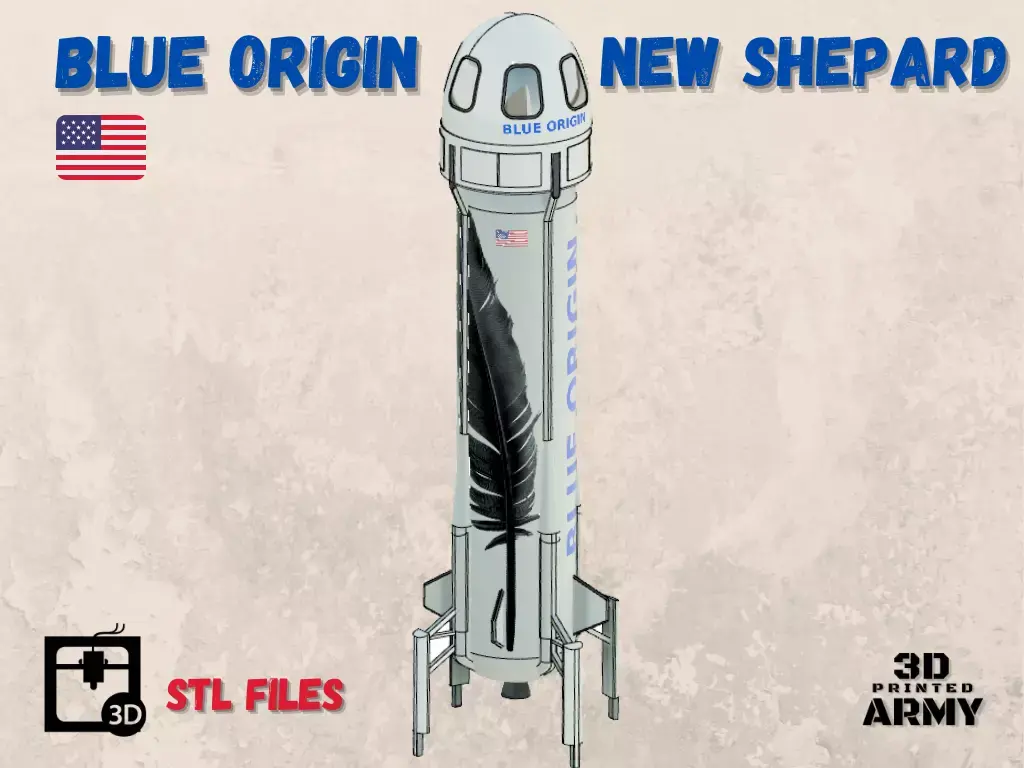Blue Origin New Shepard Rocket -STL files for 3D printing 3D print model