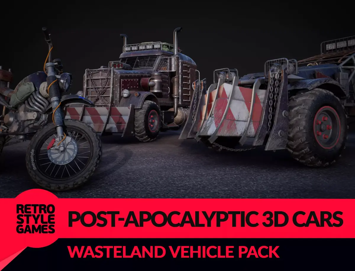 Post Apocalyptic 3D Cars Pack Low-poly 3D model
