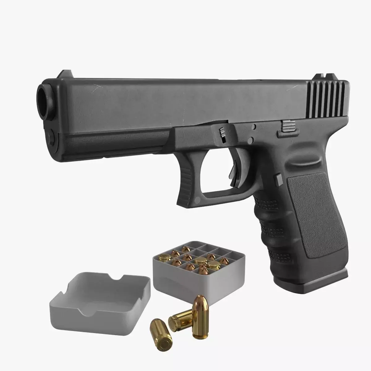 Police Tactical Pistol with Bullet Low-poly 3D model