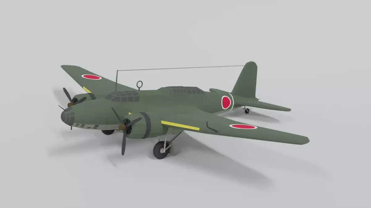 Low Poly Cartoon Mitsubishi Ki-21 Sally WWII Airplane Low-poly 3D model