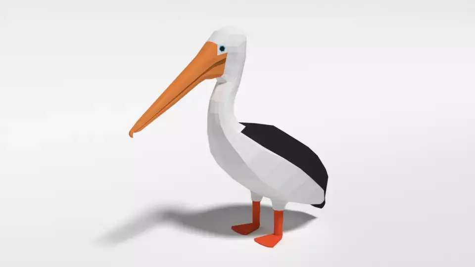 Low Poly Cartoon Pelican Low-poly 3D model
