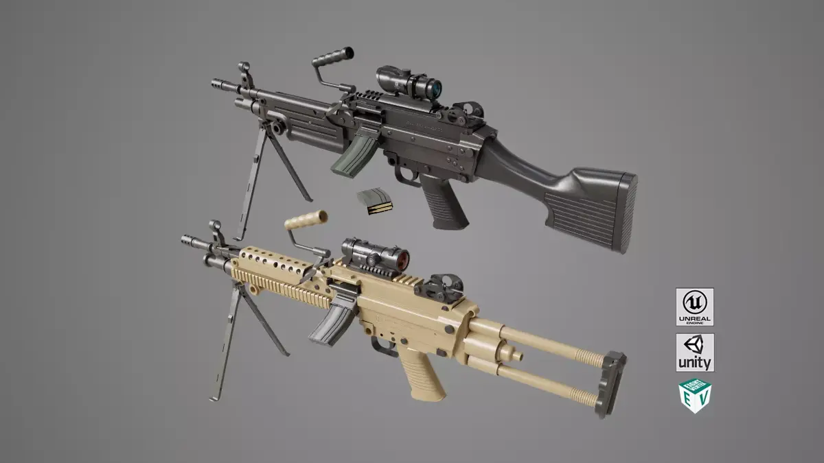 Machine Gun Black and Sandal Magazine All PBR Unity UE Low-poly 3D model