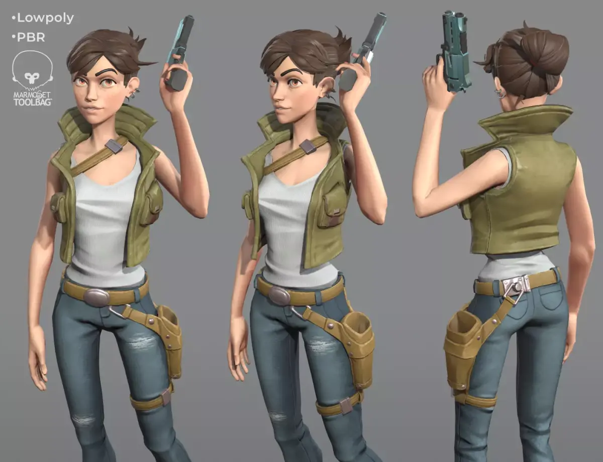 Woman soldier game ready character Low-poly 3D model