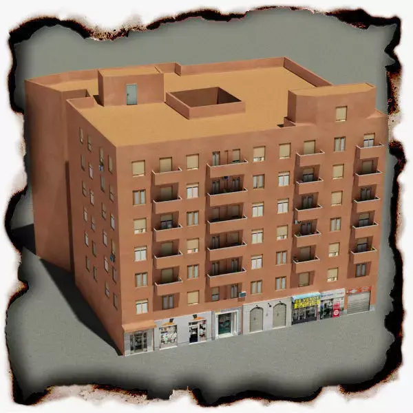 Building apartment with balconies Low-poly 3D model