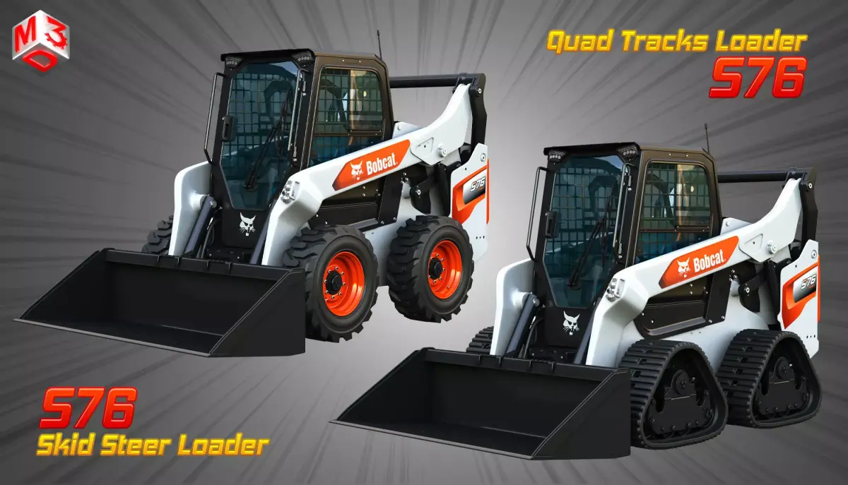 S76 Skid Steer - Quad Tracks Loaders - Bucket  2 in 1 3D Model Pack