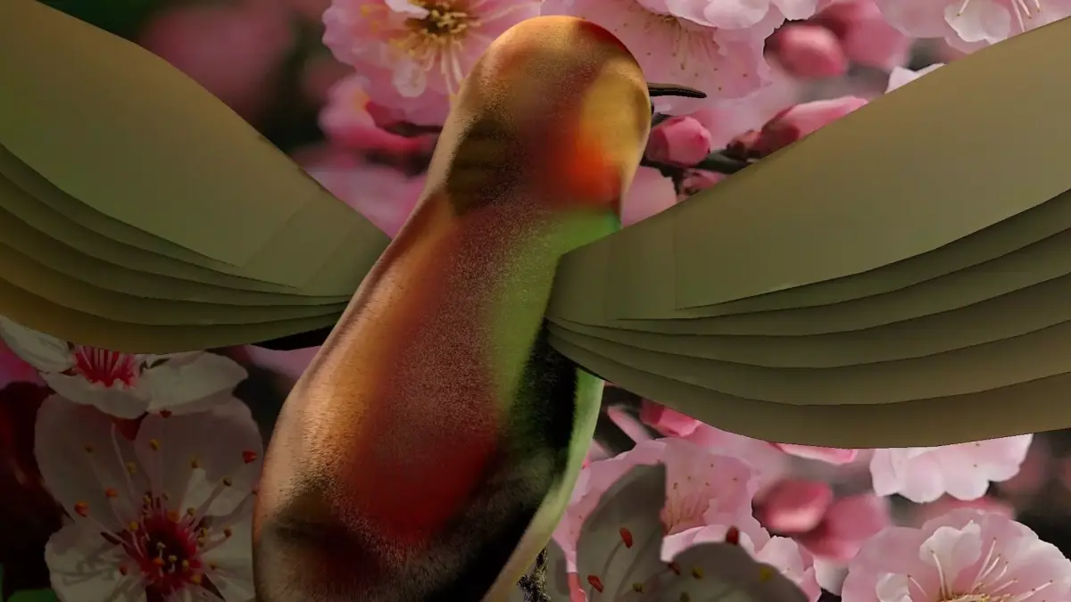 HummingBird flying in cherry blossoms 3D model