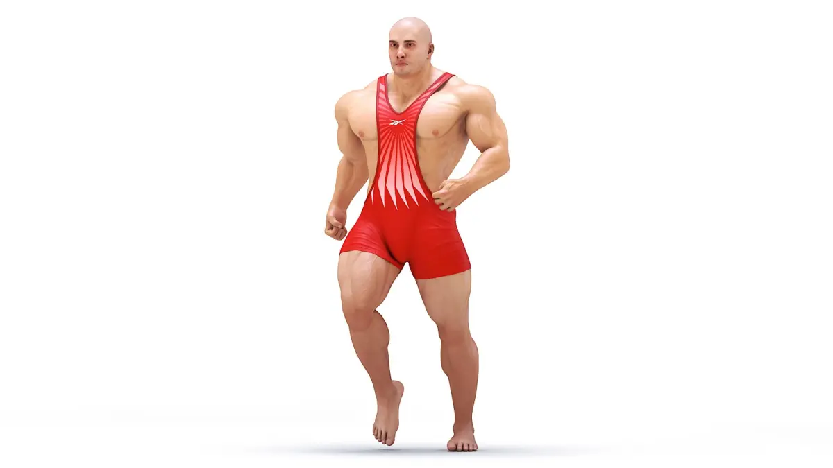 Muscular Male Running Pose in Reebok Red Singlet 3D model