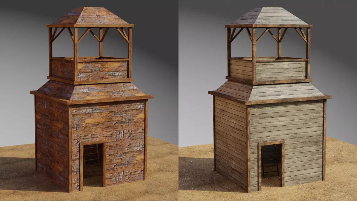 Wooden Military watch tower Low-poly 3D model
