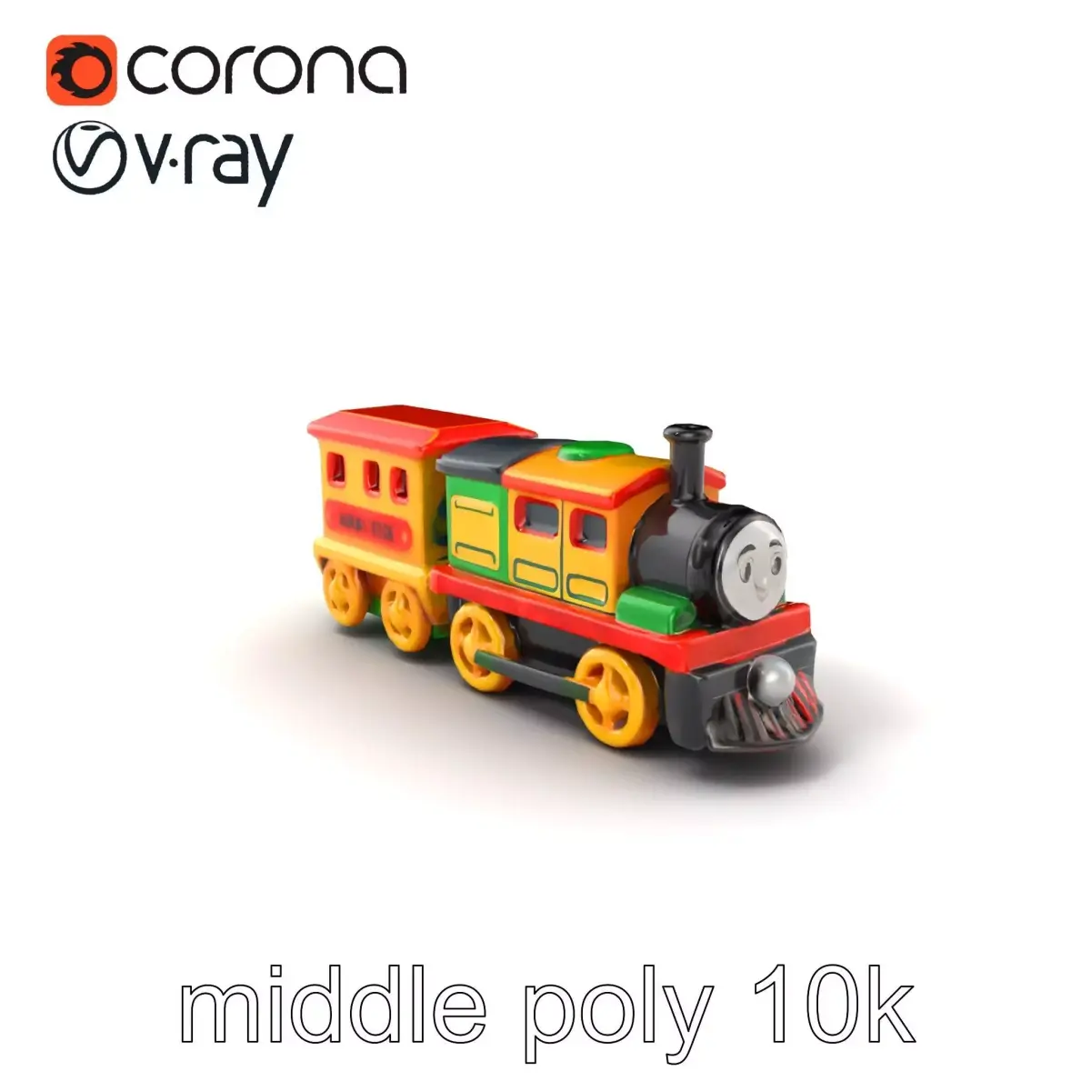 Cartoon Train Set Model Pack with Movable Parts Low-poly 3D model