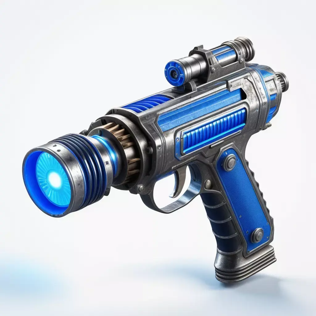 HighTech Ray Gun with Blue Glowing Coils 3D model