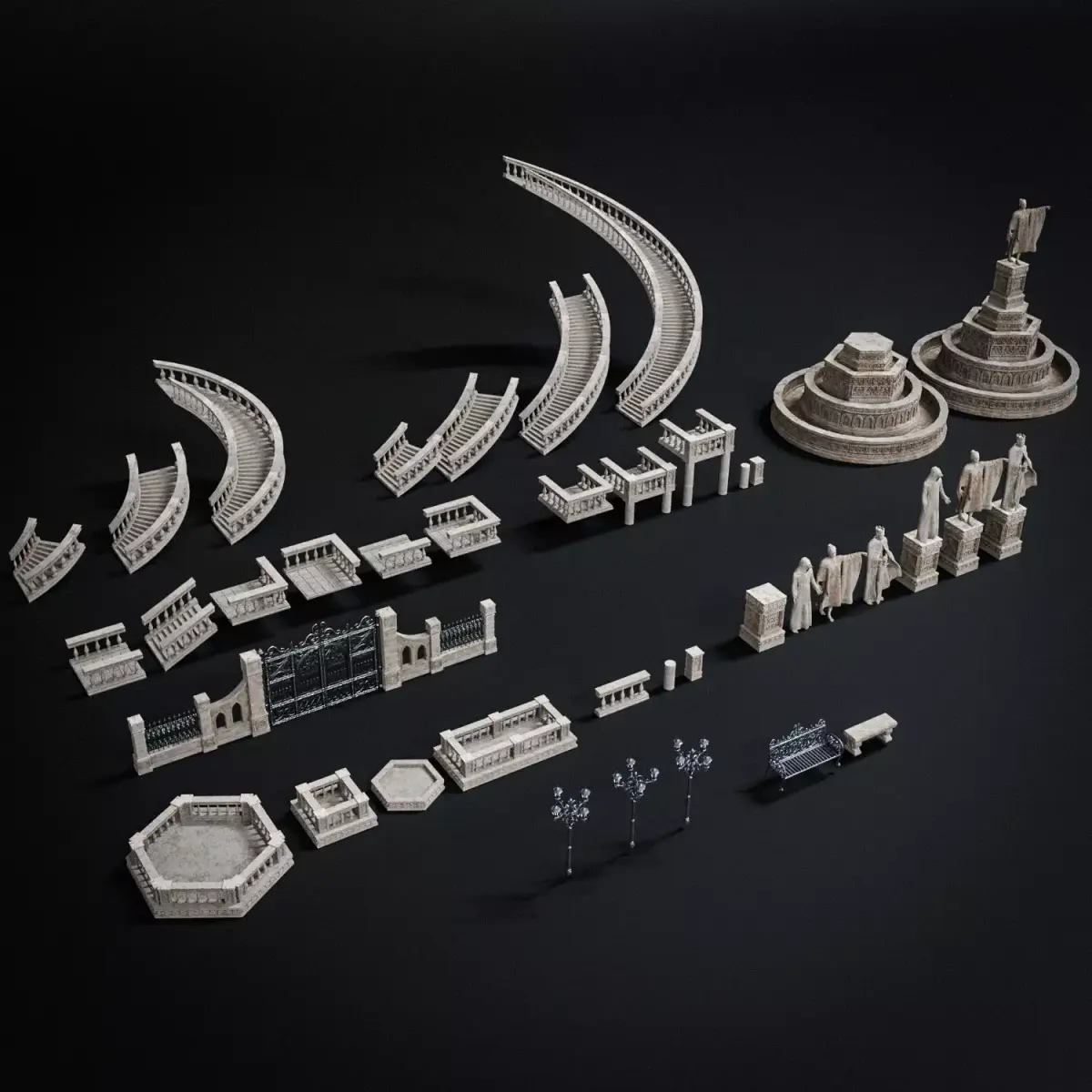 GOTHIC EXTERIOR PROPS ASSET Collection Low-poly 3D model