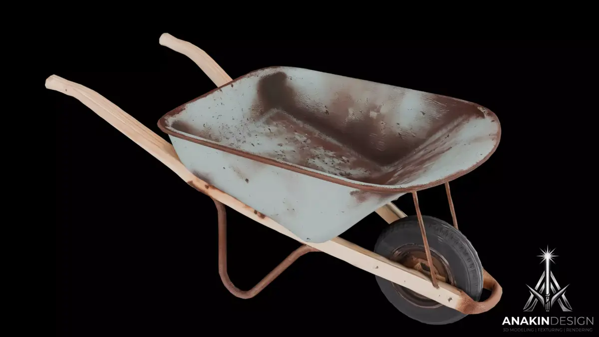 Rusty Wheelbarrow 3D Model Low-poly 3D model