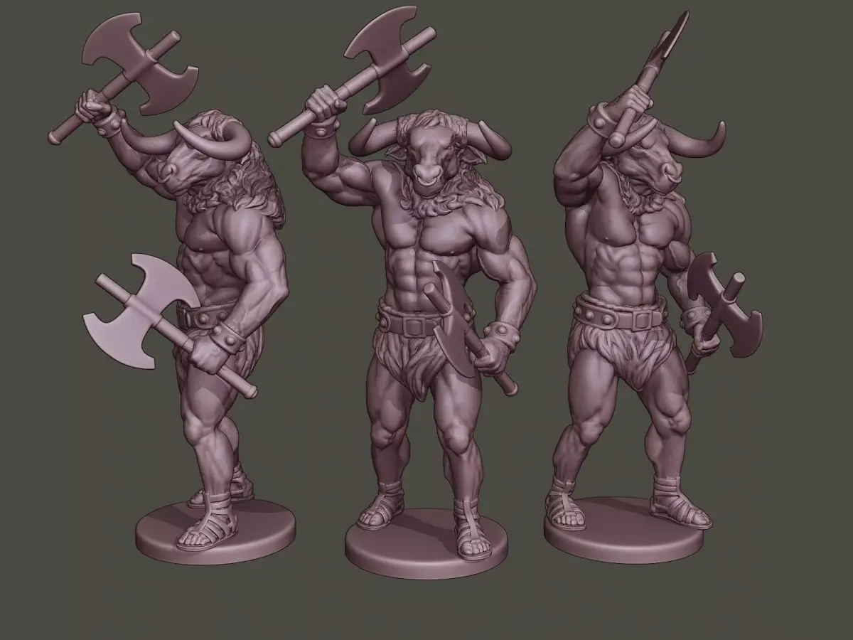 Minotaur Warrior Stand2 two Axes 3D print model