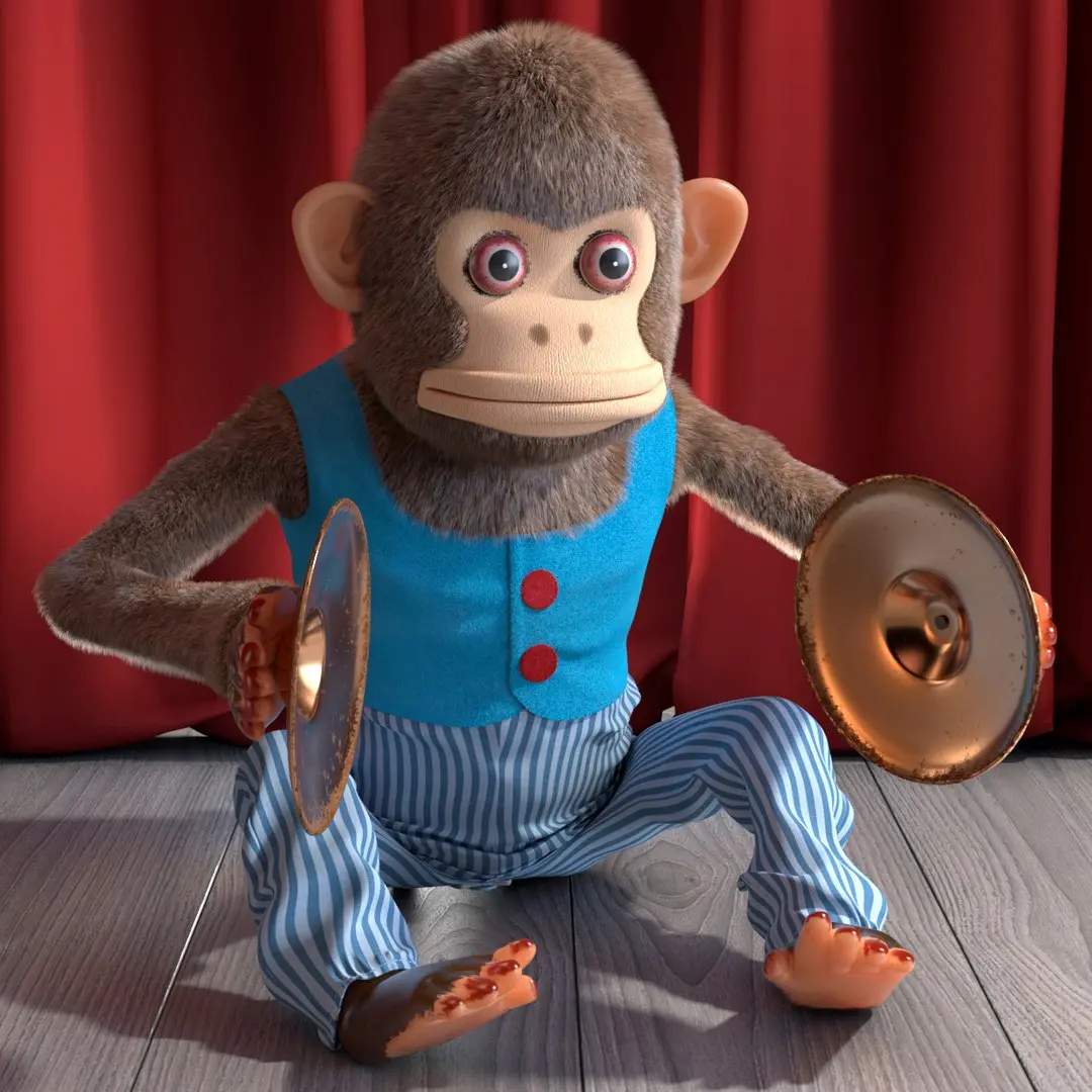 Windup Monkey Toy with Cymbals Blue Striped Fur for Cinema 4D 3D model