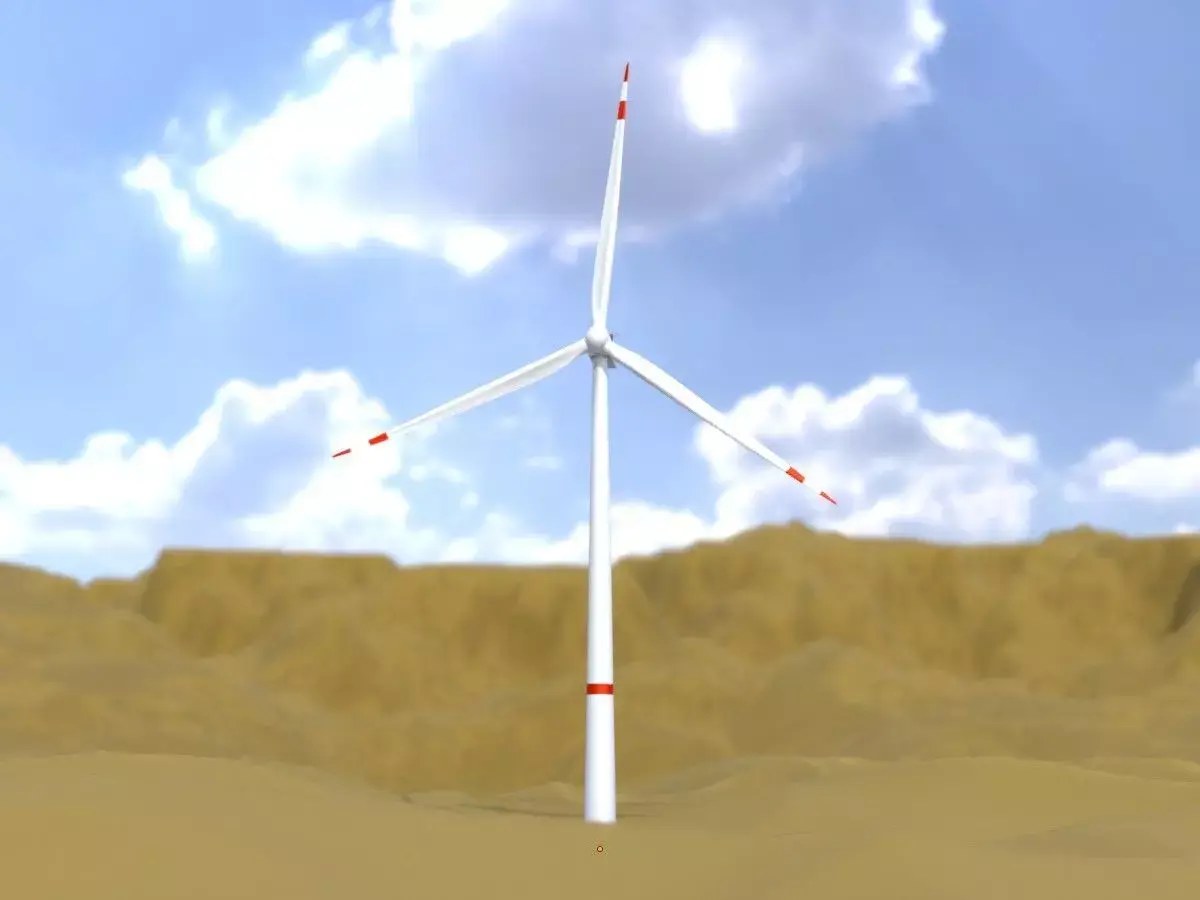 Wind turbine V1 H-138 RD 162m Animation and Foundation Low-poly 3D model