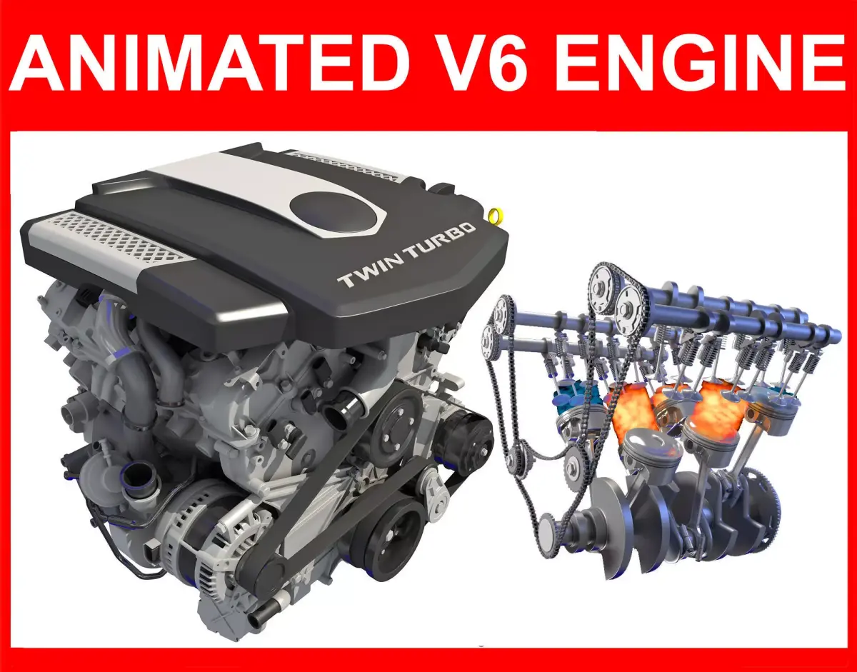 V6 Engine with Gasoline Ignition Animation 3D model