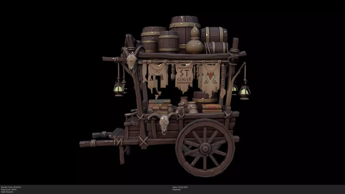Stylized Merchant And Alchemist Cart Low-poly 3D model