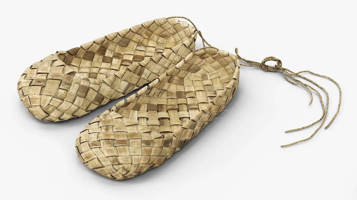 Aged Bast Shoes with Tied Laces 3D model