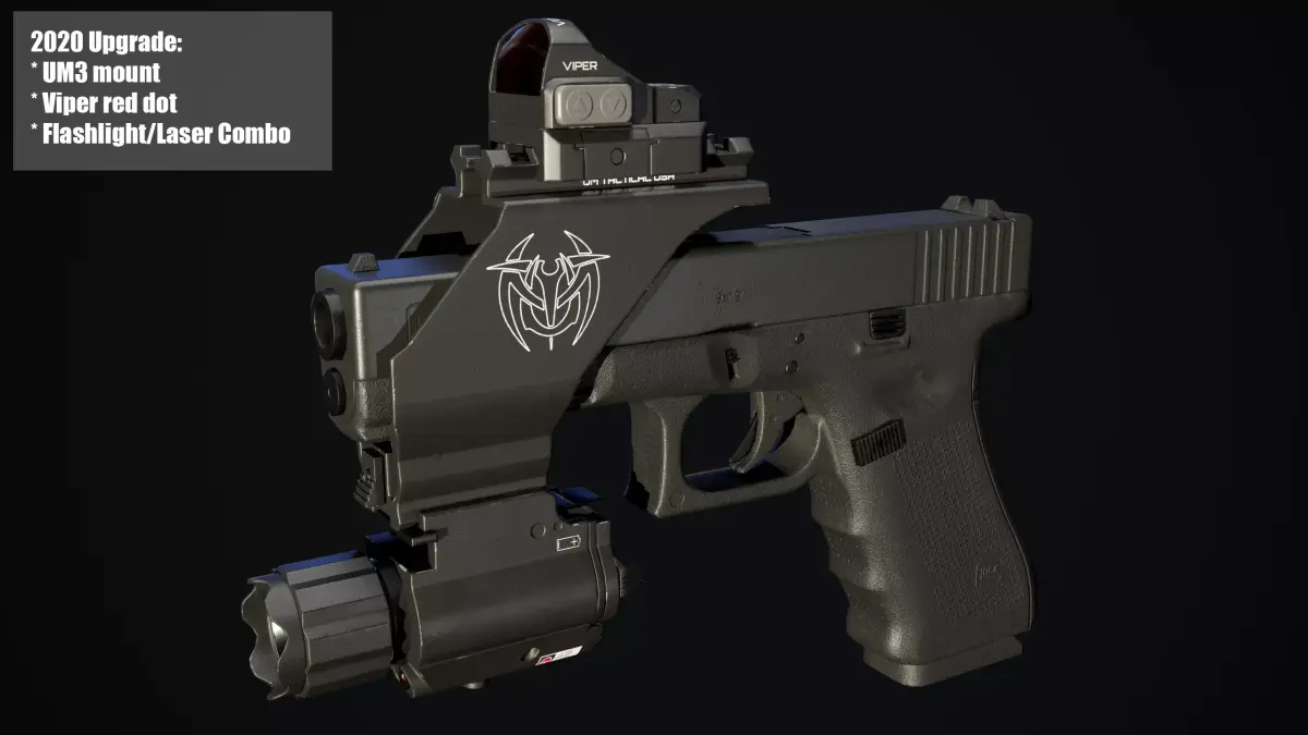 Glock 17 with mount red dot and flashlight and laser combo Low-poly 3D model